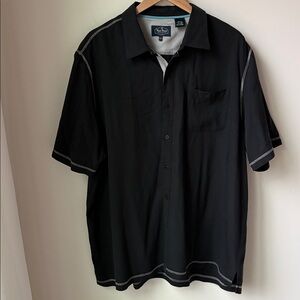 Nat Nast 100% Silk Mens Button Front Shirt in Black Exposed Stitching Size XXL
